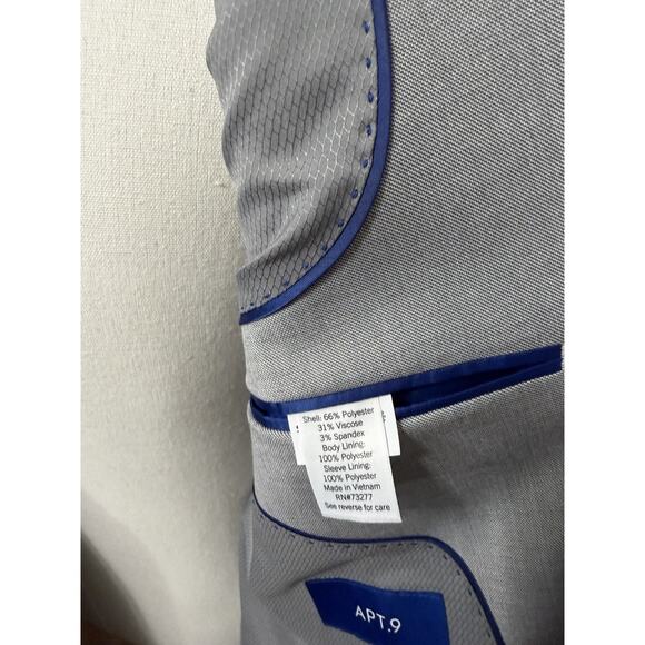 NEW Apt 9 Premier Flex SUIT SET Coat Jacket Blazer Pants 38 Slim fit Gray Short - Picture 7 of 7